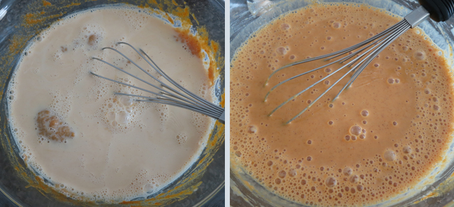 Pumpkin Pie: Adding the cream to the filling