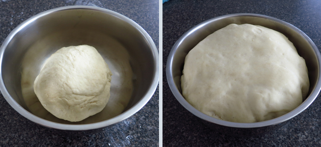 Pizza: Dough before resting and after
