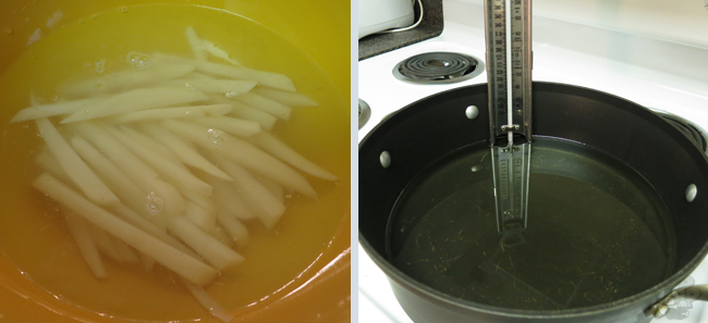 French Fries: Potatoes in water and oil heating