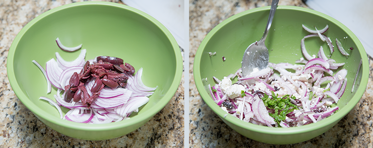 Watermelon Salad: Mixing ingredients